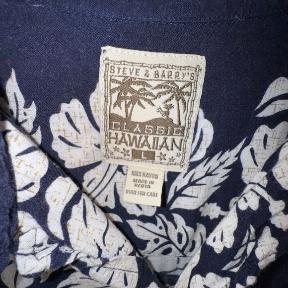 Steve & Barry Classic Hawaiian Shirt Mens Size L Blue Cream Floral Rayon - Picture 2 of 6